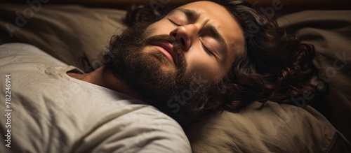 Man Asleep in Bed with Loud Snoring photo