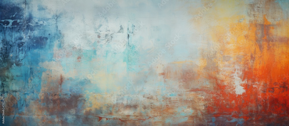 Abstract painting with blue, orange, and white hues