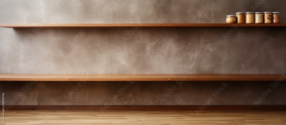 Wooden shelf with glass containers