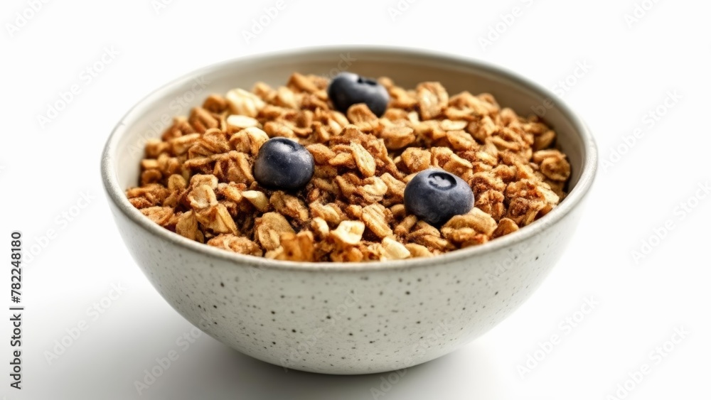 A healthy start to the day with a bowl of granola and blueberries A healthy start to the day with a bowl of granola and blueberries
