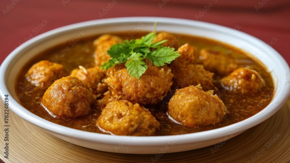 Delicious meatballs simmering in a rich aromatic sauce Delicious meatballs simmering in a rich aromatic sauce