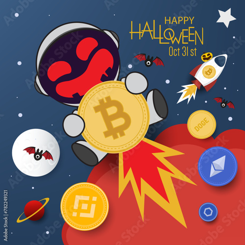 bitcoin banner vector illustration. halloween concept