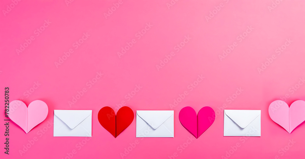 Handmade Red and paper hearts on a pink background. copy space. postcard. valentine's day. concept . Handmade Red and paper hearts on a pink background. copy space. postcard. valentine's day. concept .