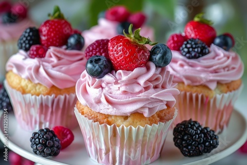 Delicious berry cupcake with a mixture of cream covering it, generative ai