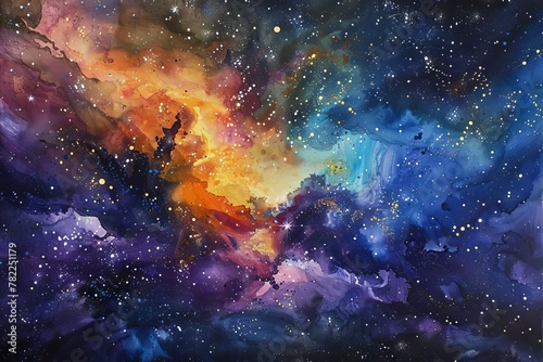 majestic universe with glittering stars and colorful nebulae oil painting