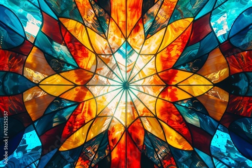 mesmerizing stained glass window with vibrant abstract patterns digital background