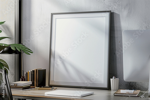 Mockup poster frame on the wall of living room. Luxurious apartment background with contemporary design. Modern interior design. 3D render, 3D illustration 