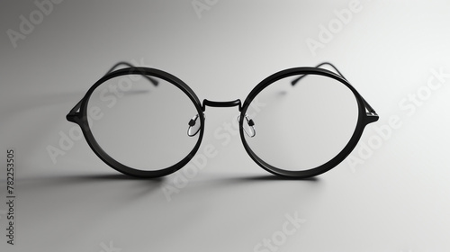 Black metal eyeglasses with round lenses on a white background.