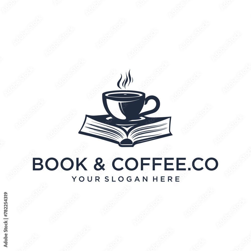 Coffee book, cafe and restaurant logo vector illustration