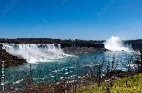 Niagara Falls USA and Niagara Falls Canada on a Beautiful Sunny Spring Day