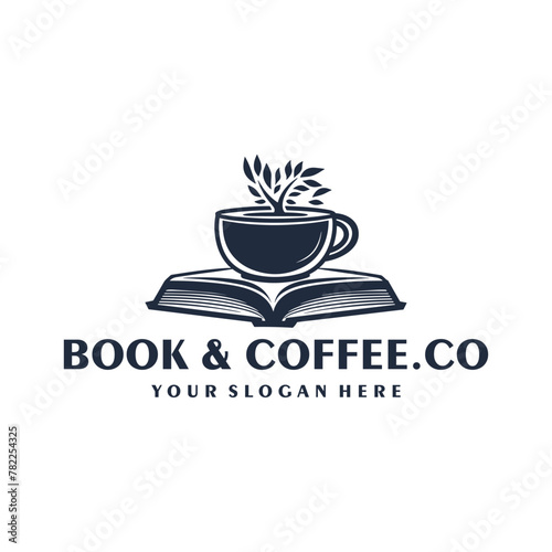 Coffee book, cafe and restaurant logo vector illustration