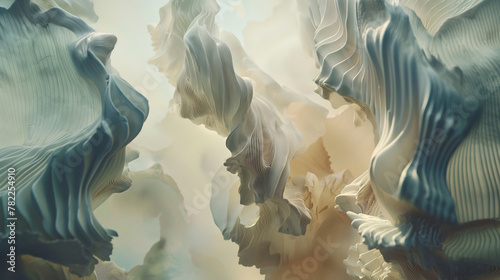 In the abstract expanse of the background, an array of 3D objects materializes, each imbued with its own unique geometry and form, AI generated