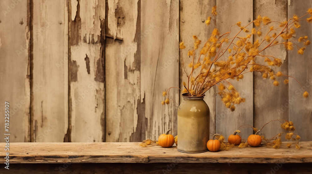 Autumn still life with pumpkins and dry flowers on rustic wooden background Autumn still life with pumpkins and dry flowers on rustic wooden background