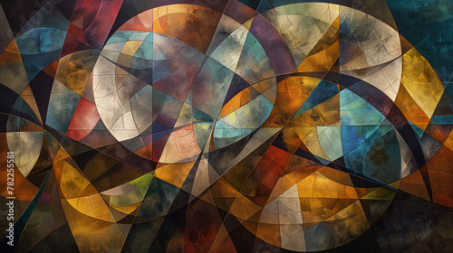 In the ethereal expanse of the abstract background, geometric figures intertwine in a mesmerizing dance of form and symmetry, AI generated