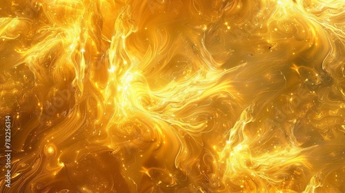 Abstract golden liquid swirl texture with vibrant light reflections