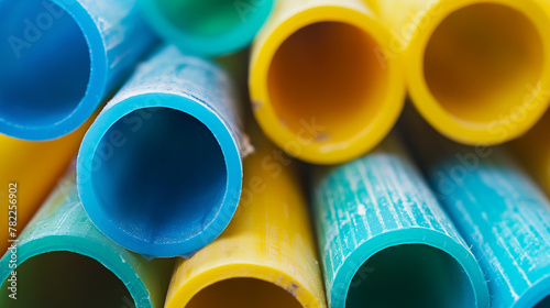 Hollow tubes made of polyvinyl chloride, used primarily for plumbing and drainage systems due to their lightweight, AI generated