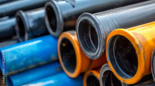 Hollow tubes made of polyvinyl chloride, used primarily for plumbing and drainage systems due to their lightweight, AI generated photo