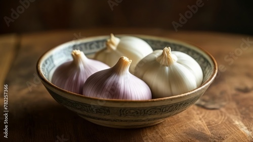  Fresh garlic bulbs in a bowl ready for cooking