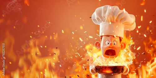 Frazzled Chef Faces Flaming Flamb Fluster in Fiery Kitchen Commotion photo