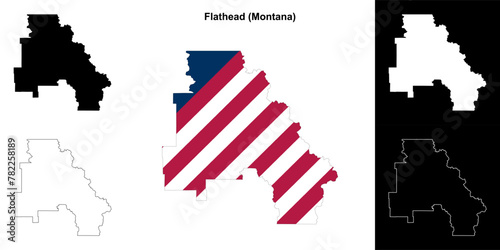Flathead County (Montana) outline map set photo