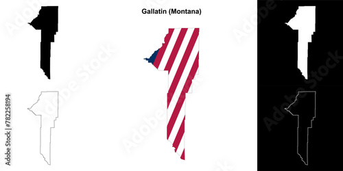 Gallatin County (Montana) outline map set photo
