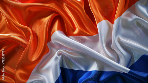 Vibrant Dutch flag waves elegantly, symbolizing Netherlands patriotism, culture photo