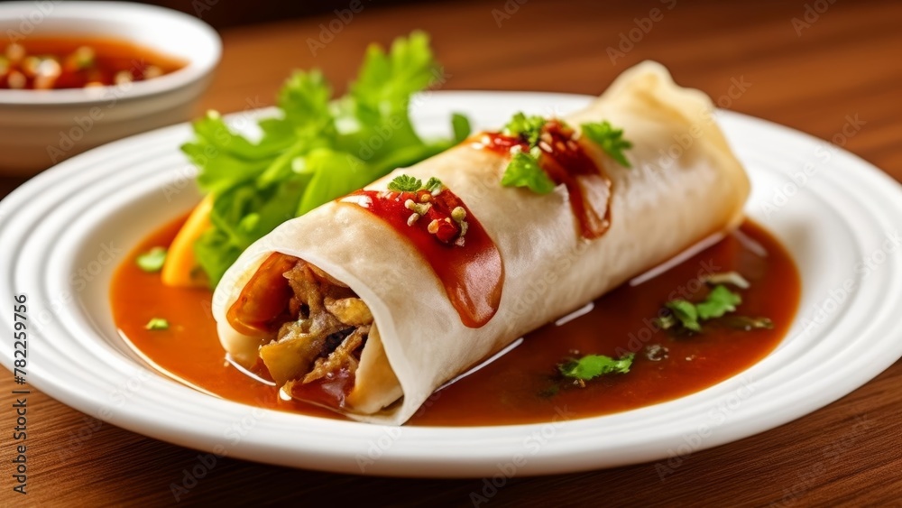 Deliciously drenched enchilada in vibrant sauce ready to be savored