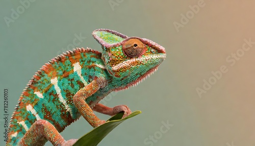  chameleon in profile isolated pastel background Copy space photo