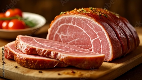  Deliciously roasted ham ready to serve photo