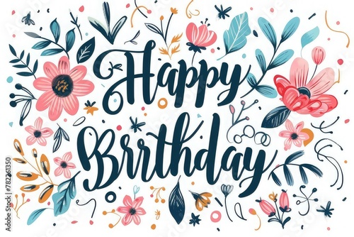 Birthday greeting vector background design. Happy birthday text with rose gold balloons, confetti and bokeh lights in pink background for elegant birth day celebration. Vector illustration.