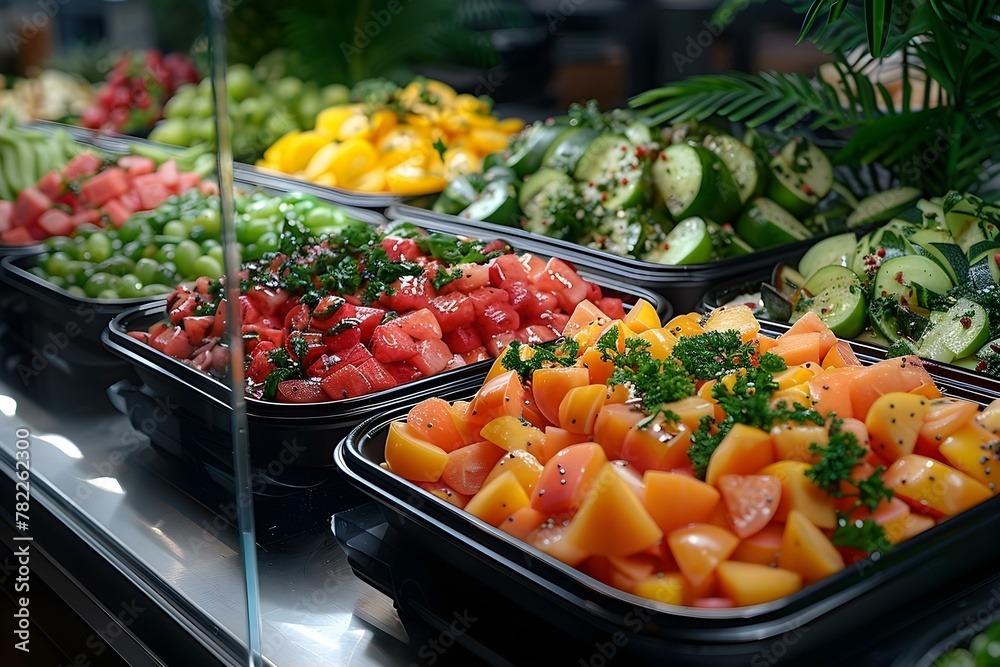 Fresh and Vibrant Buffet Selection. Concept Buffet Catering, Fresh Ingredients, Vibrant Presentation Fresh and Vibrant Buffet Selection. Concept Buffet Catering, Fresh Ingredients, Vibrant Presentation