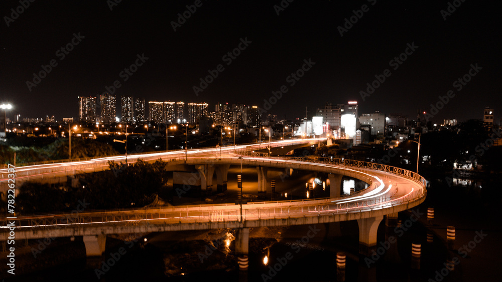 high view of bridge in ho chi minh city vietnam with beautiful light 