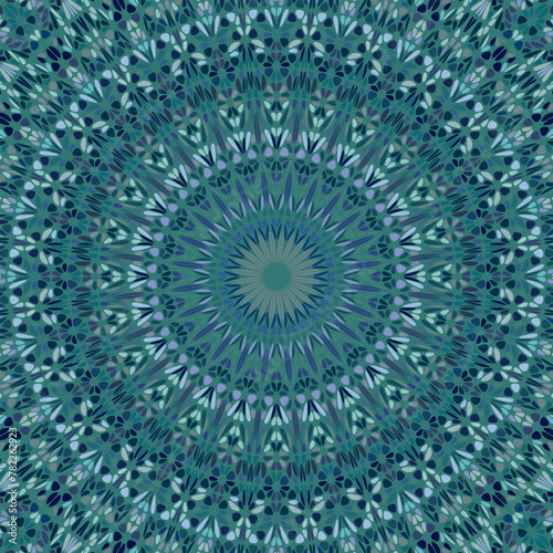 Geometrical oriental dynamic circular mosaic pattern mandala background - floral hypnotic psychedelic vector artwork