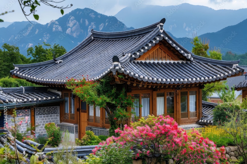 traditional korean hanok house with tiled roof cultural architecture photography