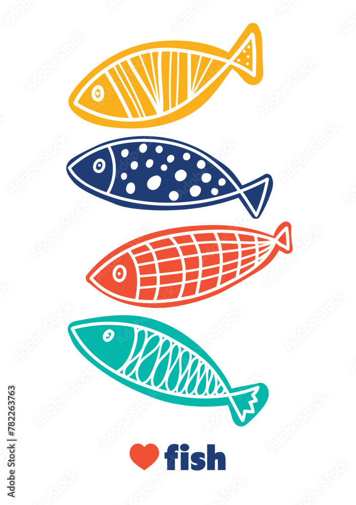 Cute retrocartoon illustration with fish on white background. Vector illustration set. Cute retrocartoon illustration with fish on white background. Vector illustration set.