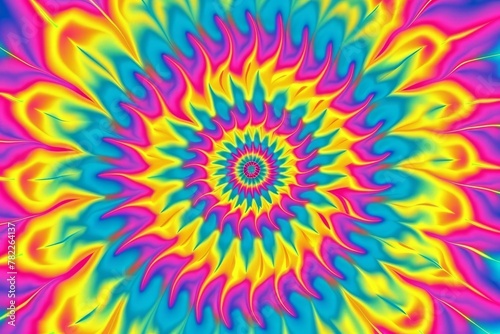 psychedelic tiedye spiral pattern in vibrant colors creating a mesmerizing and hypnotic visual effect seamless vector illustration photo