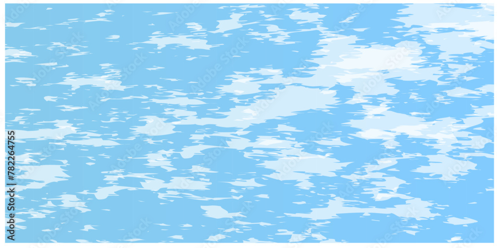 Vector image of the blue ocean with the waves that looks like the blue sky with the white clouds.