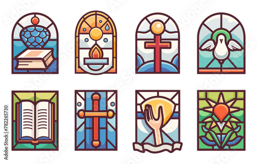 stained glass vector cartoon icon set
