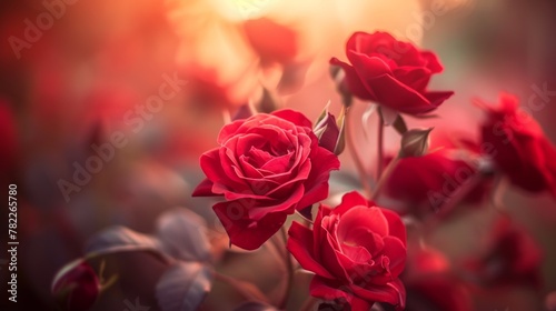 Blooming red roses with soft background