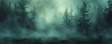 Misty pine forest at dusk