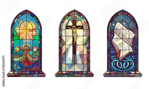collection vector illustration stained glass church