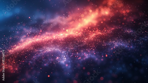 A mystical abstract background of galactic dust and starlight with a shimmering gradient from warm red to cool blue, suggesting an expansive cosmic scene.