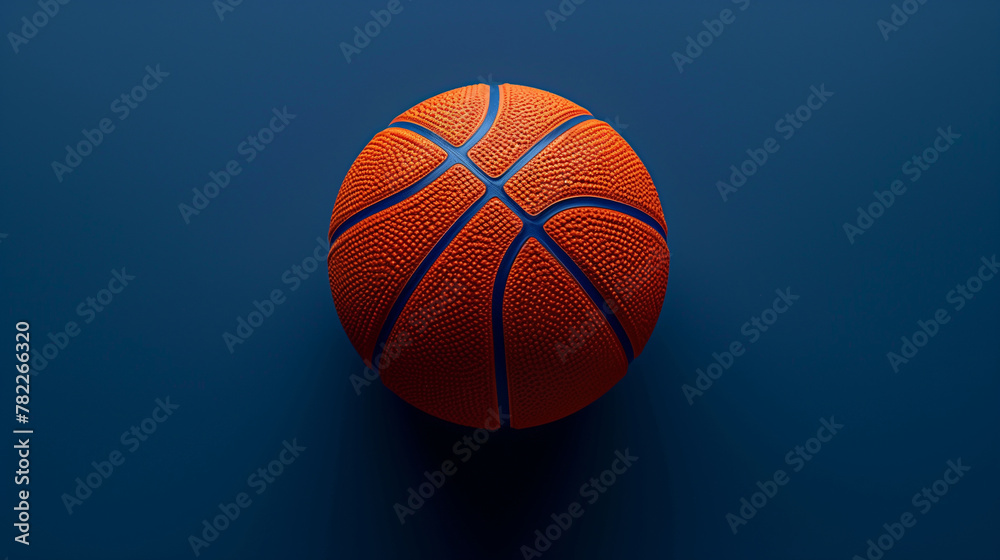 Orange basketball isolated on a deep blue background, detailed view textured.