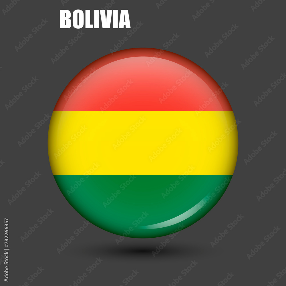 The national flag of Bolivia is in the shape of a circle.Vector.
Round 3d flag icon with
high detail.
Spherical illustration of the flag.