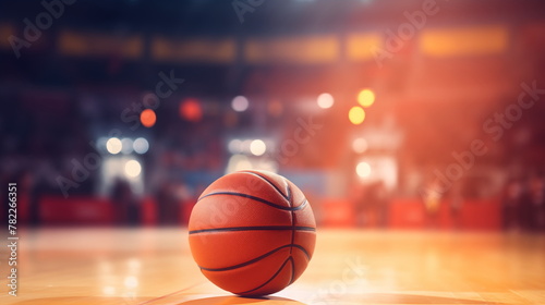 Basketball shiny wooden court blurred background, game atmosphere. © ArtStockVault
