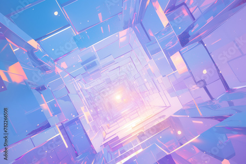 abstract background with cool square lattice, gradient pink and blue transparent glass. photo