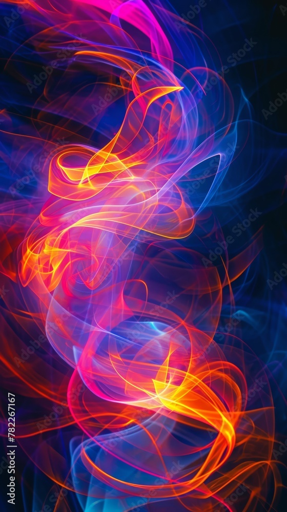 Abstract colorful light trails on dark background