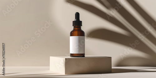 Wallpaper Mural Amber Glass Dropper Bottle with Blank Label on Neutral Background Torontodigital.ca