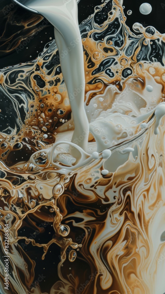 Obraz premium Cream pouring into coffee creating abstract patterns