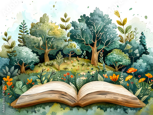 illustration of an open book with a park